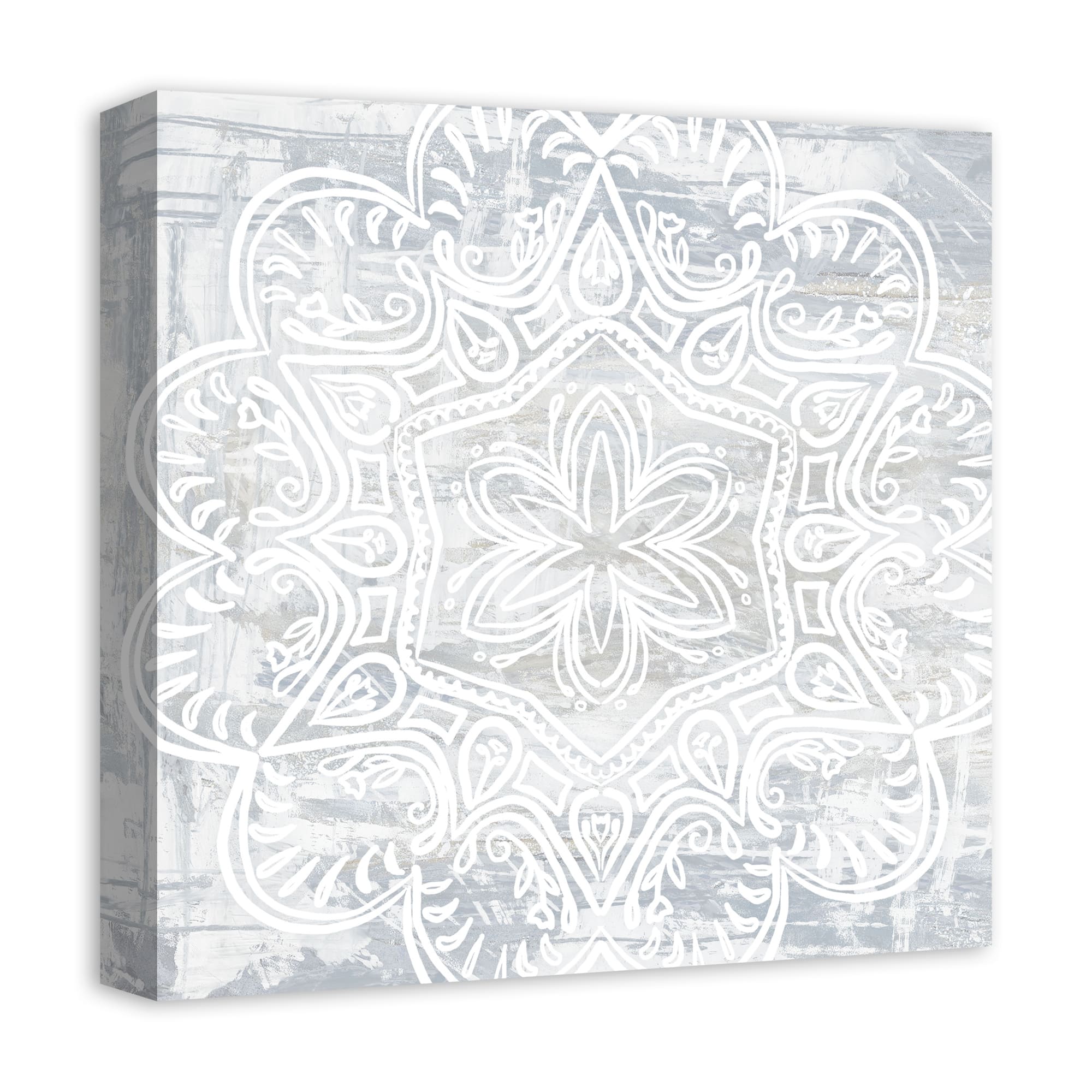 White Textured Medallion IV 16" x 16" Canvas Wall Art